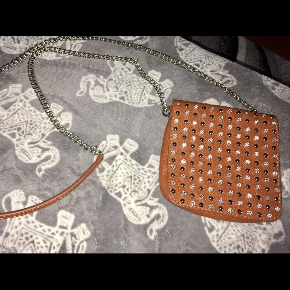 Leather shoulder purse with bling & studs